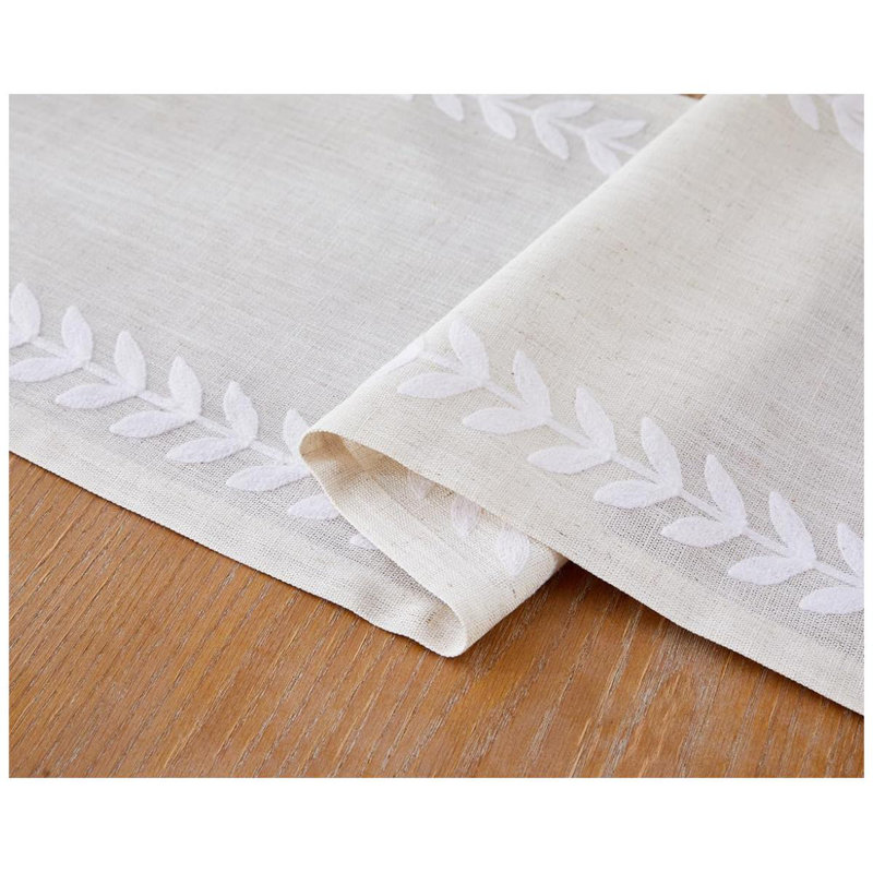 Embroidered Table Runner Irregular Willow Leaf Table Runners Long For Dresser Home Dining Table Decor, White/Cream