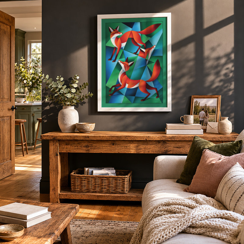 Interlocking Horses Geometric - Framed Print, A4 - 29.7 x 21.0 cm, White