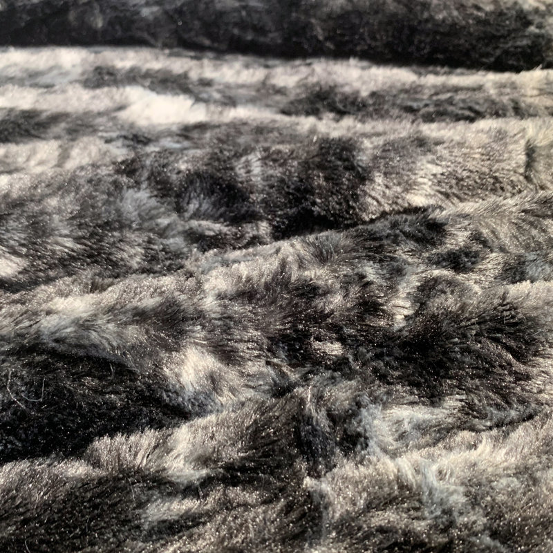 Wonderful Faux Fur Comforter Set 3 Piece Tie Dye, Black Gray, Full/Queen Comforter + 2 Standard Shams