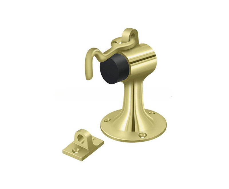 Deltana SAHF358U3 Floor Mount Bumper w/ Holder, Solid Brass in Polished Brass, Polished Brass