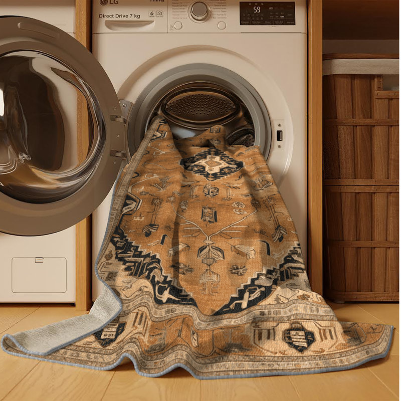 Tapis brun lavable à la machine, Carré 5 pi