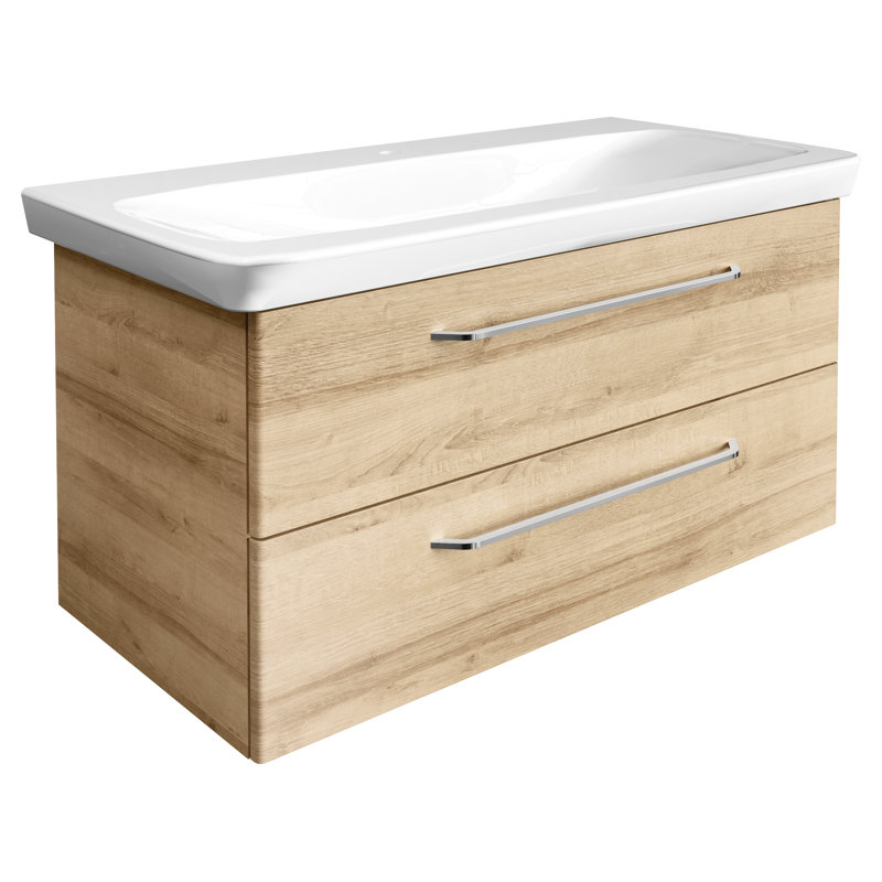 1000mm Single Bathroom Vanity with Basin, Light Brown Wood