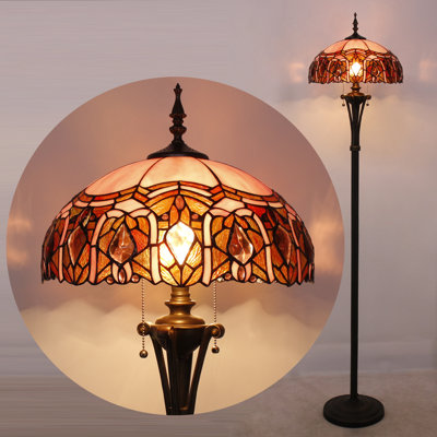 Tiffany Floor Lamp Pink Stained Glass Jewelry Standing Reading Light 16X16X70 Inches Antique Pole Corner Lamp Decor Bedroom Office Living Room