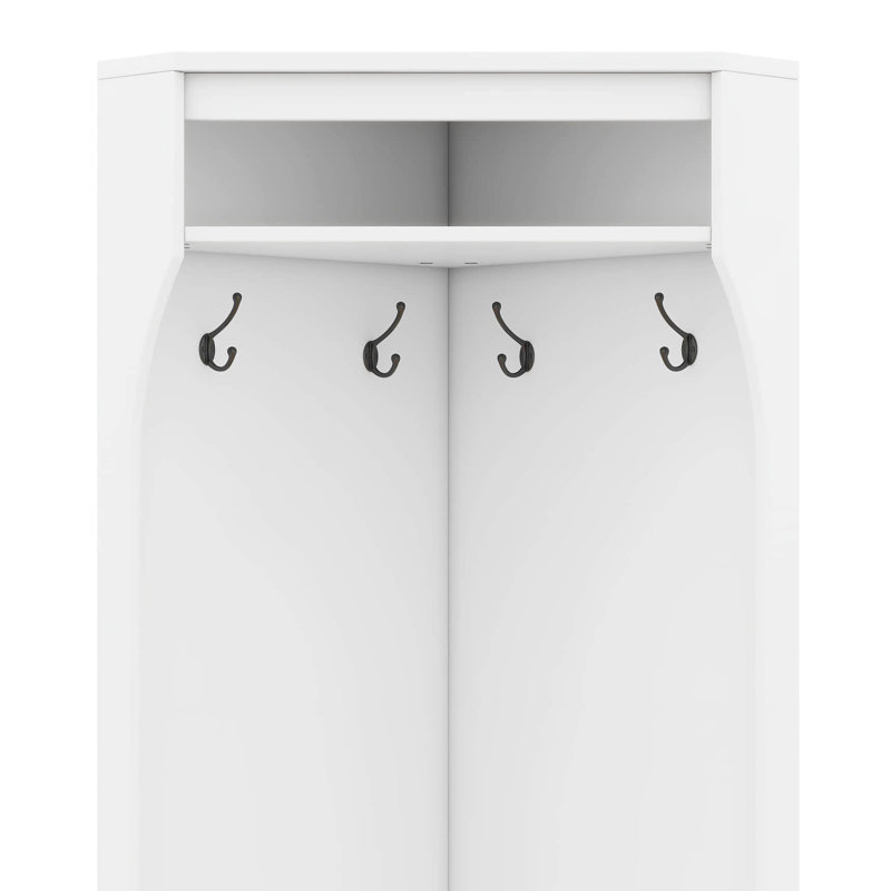Hall Tree With Shoe Bench, Versatile Entryway Coat Rack With 4 Hooks, Corner Cabinet With Adjustable Shelf, White