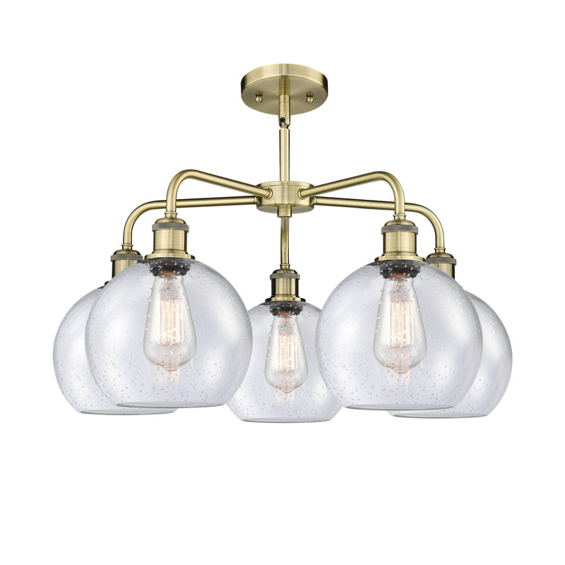Lustre sphérique à 5 lumières en acier à intensité variable Ellington, H 16 po x l 26 po x P 26 po, Laiton antique