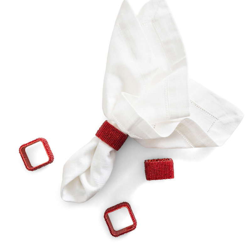 Rond de serviette classique classique rouge, ensemble de 4, Rouge