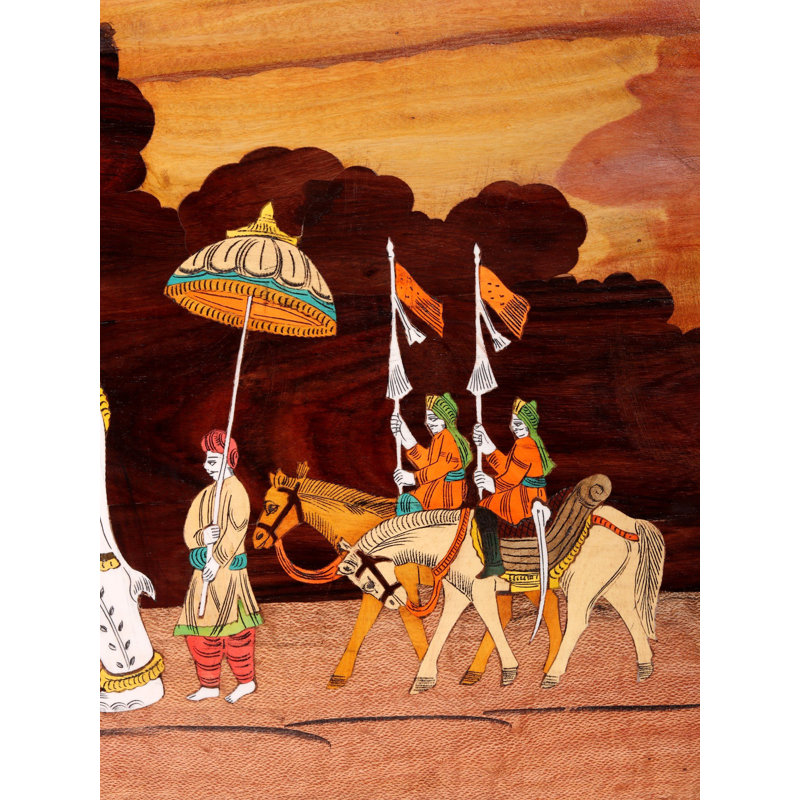 Panneau mural incrusté en bois 48 po - Art mural indien du Maharaja fabriqué à la main pour décor de salon