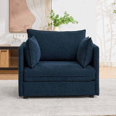 Chaise d'appoint rembourrée surdimensionnée en chenille à assise profonde avec repose-pieds avec rangement et 3 coussins décoratifs, fauteuil de loisir simple pour salon, chambre à coucher et appartement