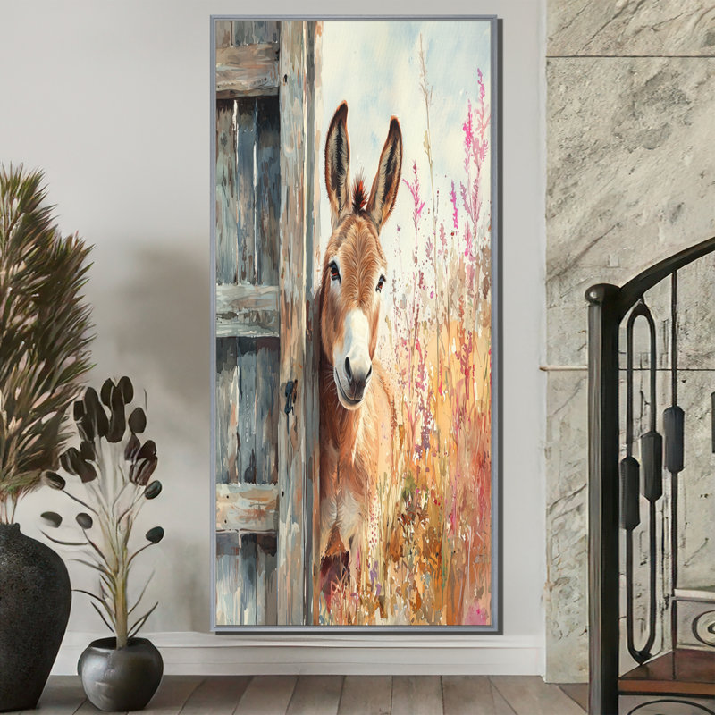 Drian Portrait d'âne du doux voyageur II - décoration murale âne, H 60 po x l 28 po, Argent argent