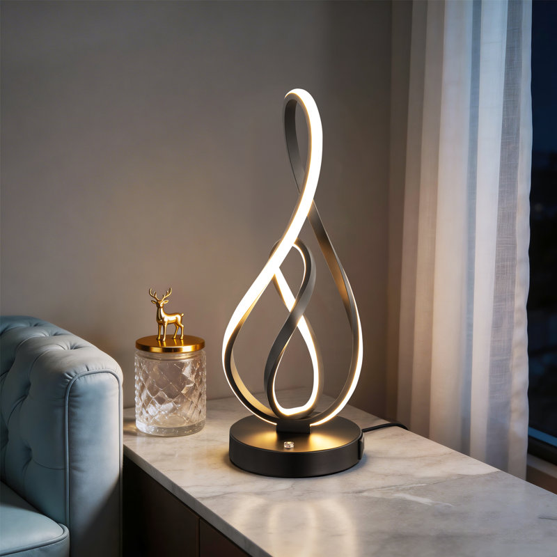 15.4" Metal Novelty Touch Control Dimmable Led Table Lamp With Usb Ports, Angle Adjustable, Black