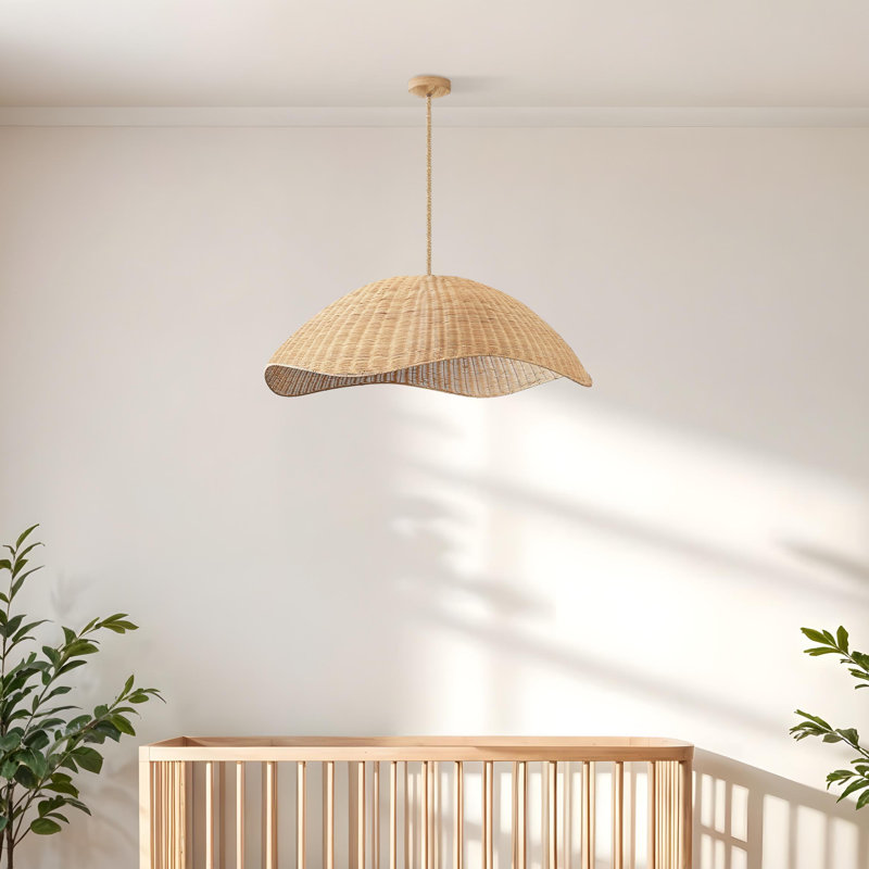 Nana Vermiculate Rattan Pendant Light - Natural Brown Large Sculptural 1-Light Polished Handwoven Adjustable Light Fixture For Kitchen Island, Kitchen, Dining Room, Living Room, Bedroom or Hallway in Modern, Farmhouse & Boho Style