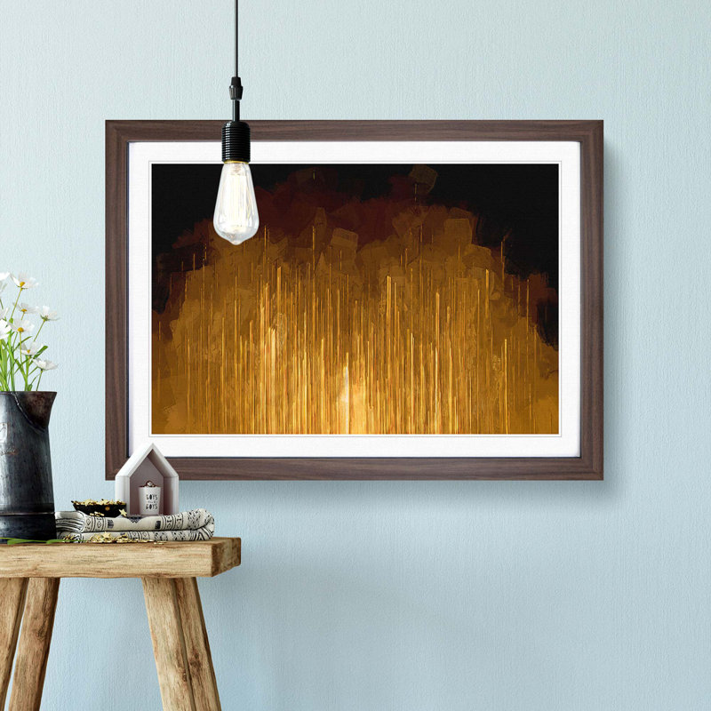 Golden Rise in Abstract - Picture Frame Painting Print, 48cm H x 65cm W x 2cm D, Walnut Framed