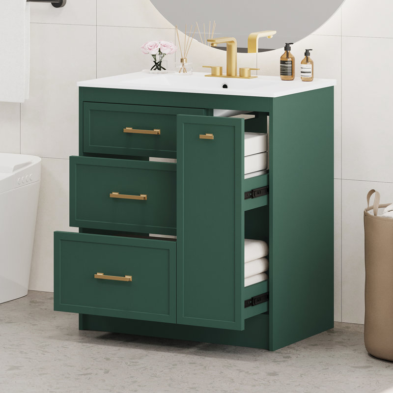 Meuble-lavabo 30 po avec lavabo en céramique, Vert forêt