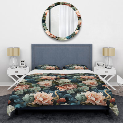 Dragon Symbolism Floral Duvet Cover