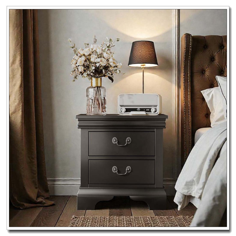 Table de chevet classique en bois 22 po x 16 po x 22,7 po, Noir