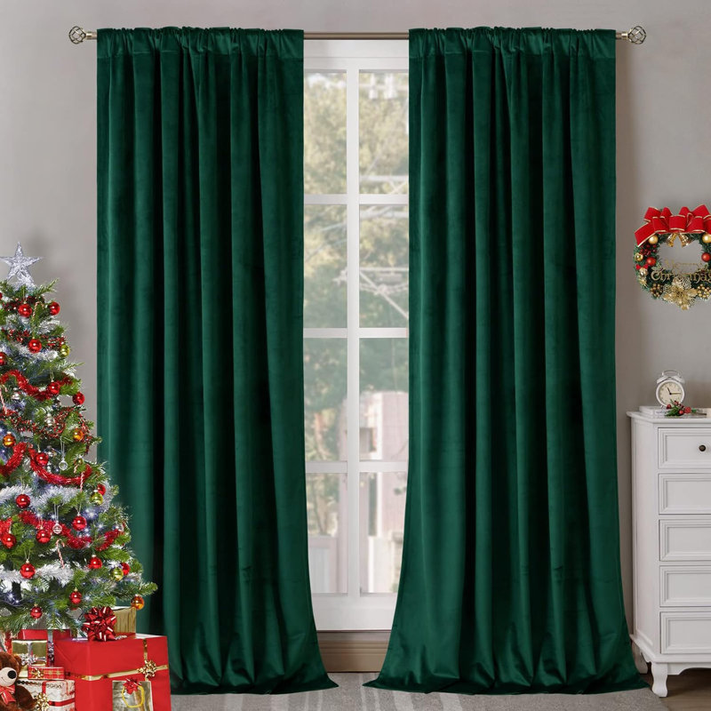 Rideaux en velours occultant Braydi Emerald Green, L 52 po x L 63 po