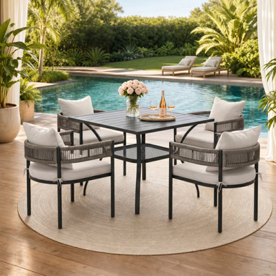 Holmstrom 4-Person Outdoor Square Patio Dining Set With Cushioned PE Wicker Chairs