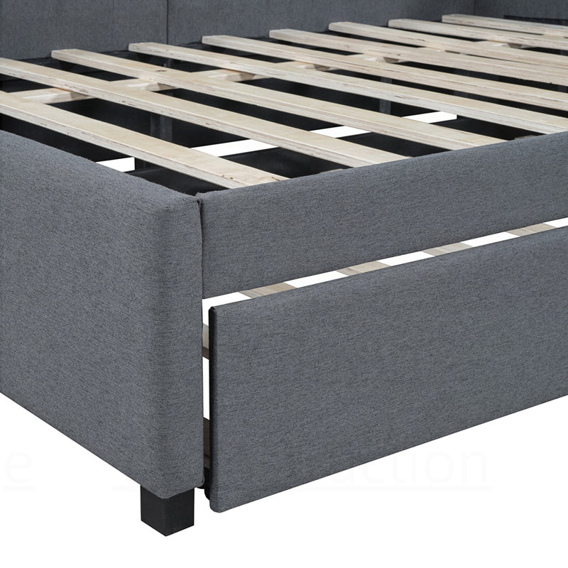 Lit de jour classique en lin semi-fermé avec lit gigogne, durable et peu encombrant pour les maisons modernes., Gris