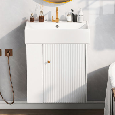 Meuble-lavabo moderne de 21,6 po avec lavabo en céramique - rangement à gauche pour les petites salles de bain