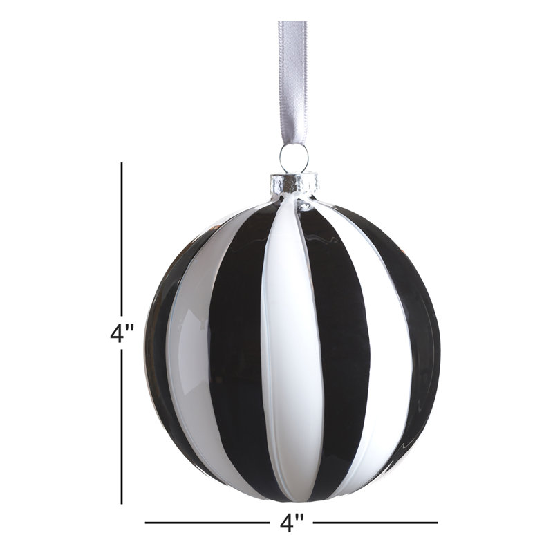 Ensemble d'ornement en verre 8 pièces à rayures monochromes, boule, H 4 po x l 4 po x P 4 po