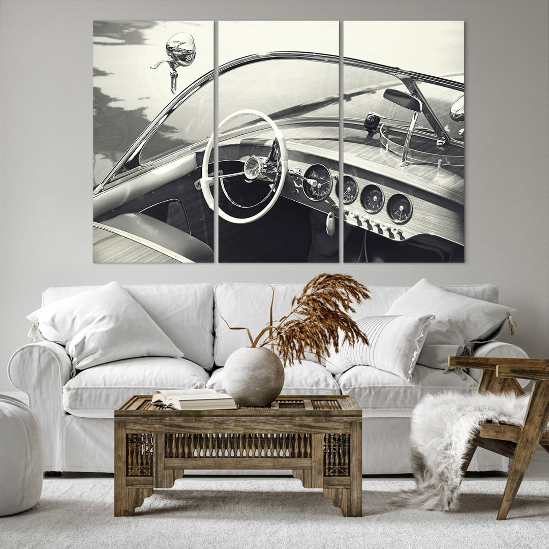 3-tlg. Leinwandbilder-Set Luxury Boat Black and White