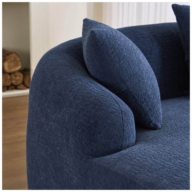 Canapé modulaire en L avec méridienne incurvée, canapé modulaire en chenille bleu marine, aucun assemblage requis, mousse à haute densité pour le salon