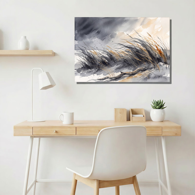 Art mural sur toile aquarelle gris et brun clair Windblown, 12"H x 18"W