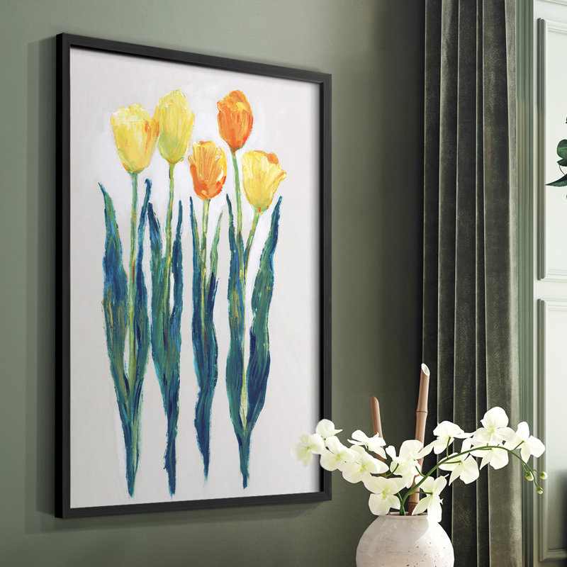 Tulipes dans une rangée II, reproduction encadrée - bois massif, Noir, H 10 po x l 8 po