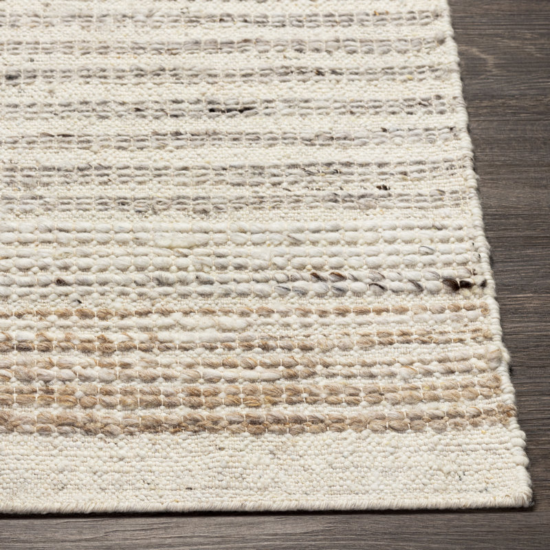 Tapis gris / beige / brun en laine tissé à la main Elisha, Rectangle 8 pi x 10 pi