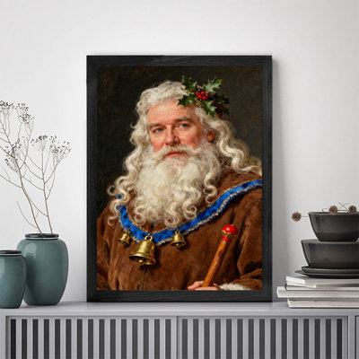Black Framed Vintage Santa Wall Art - Classic Festive Decor Framed Prints