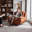 Fauteuil d'appoint 46 po moderne en similicuir brun, structure en bois massif en mousse à mémoire de forme haute densité