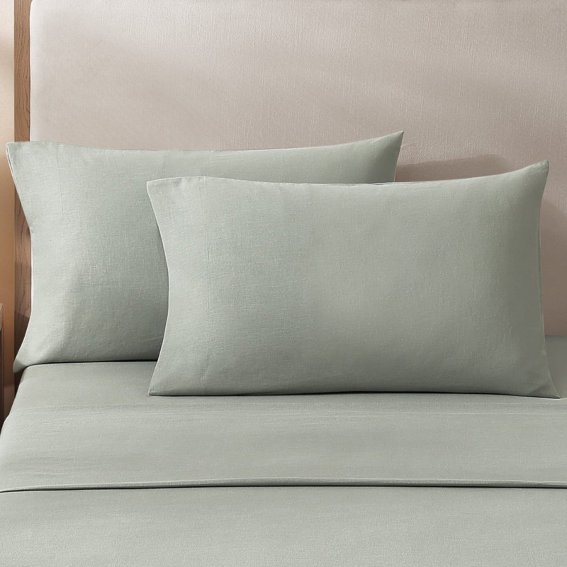 Standard Cotton-European Linen Pillowcase Set, Sage, King