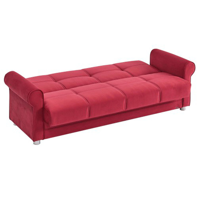 Sara Fabric Upholstered 3-in-1 Sleeper Sofa Bed with Storage, 36.61"H x 87.79"W x 33.46"D, Burgundy Microfiber