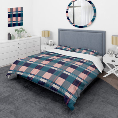 Pink Checked Tartan Polyester Checkered Duvet Cover