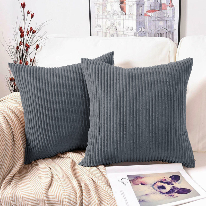 Swipe Stripe Velvet Cushion Covers - Set of 2, Grey