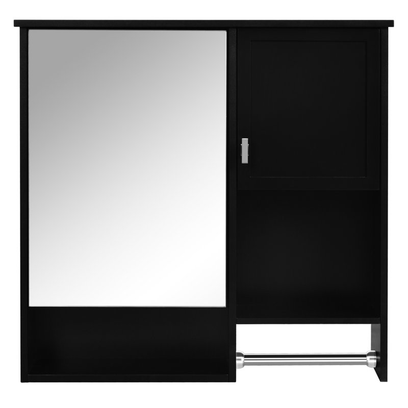 Armoire murale de salle de bain 29 po x 28 po, tablette ajustable, miroir, verre à pharmacie moderne noir, Noir