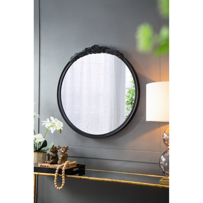 Miroir rond 30 po x 30 po orné de roses complexes pour les charmantes sculptures brunes de salle de bain et de vestibule