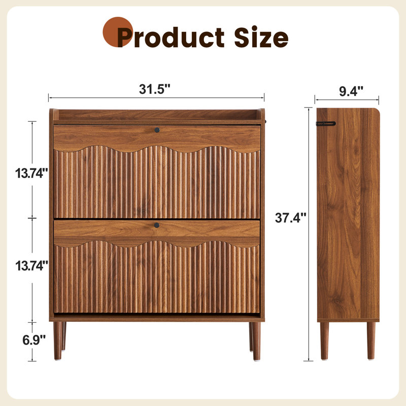 12 Pair Flip-Down Shoe Storage Cabinet (31.5" W), Brown