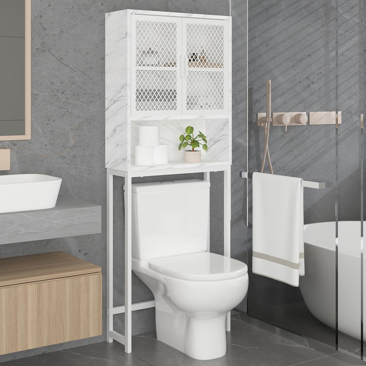 Orren Ellis Wood Metal Bathroom Over The Toilet Storage,Freestanding ...