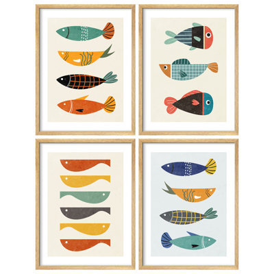 «Colorful Fish Coastal Modern», impression encadrée, affiches, salle de bain, petit art mural