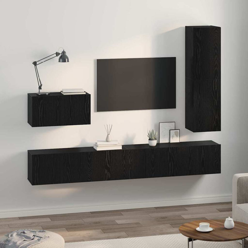 TV Cabinet Set 4 Pcs 200 X 30 X 30 Cm Engineered Wood, Black Oak