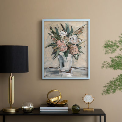 «Neutral & Peach Arrangement I», reproduction encadrée - bois massif