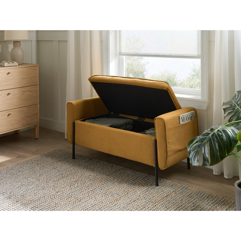 Fabric Upholstered Storage Bench, Yellow