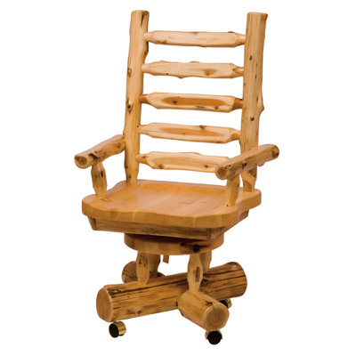 Fireside Lodge Cedar Log Executive Chair with Contoured Wooden Seat - Natural