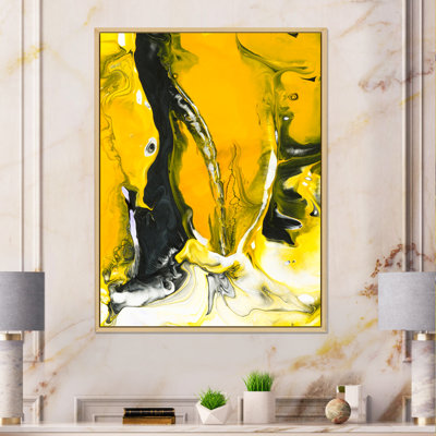 " Yellow Black And White Liquid Art VII " Painting Print