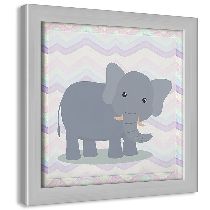 Art de l'éléphant rose, Encadré de boîte argent, H 8 po x l 8 po x P 1,18 po