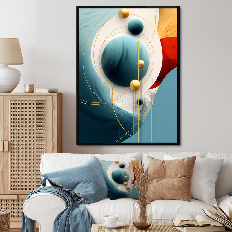 «Tender Awakening» en bleu rétro - impression, Cadre flottant noir, H 32 po x l 16 po x P 1 po