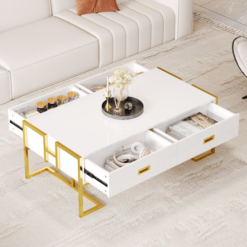 Table basse rectangulaire à 4 tiroirs, Blanc