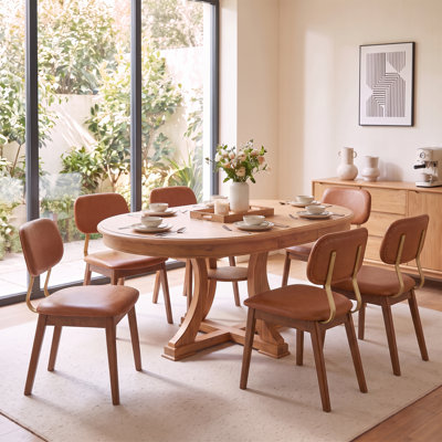 Ensemble de table de salle à manger extensible 5 pièces pour 4, table de cuisine ovale de 47 à 59 pouces avec 4 chaises de salle à manger rembourrées beiges, dossiers courbés, ensemble de mobilier de salle à manger moderne