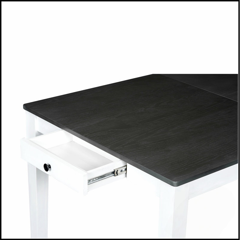 Ensemble de table de salle à manger extensible rustique 7 pièces avec rallonge amovible, chaises rembourrées et tiroirs intégrés, gris foncé et blanc